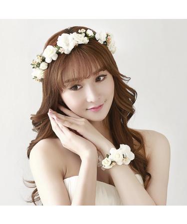 Ysxy Women's Floral Crown - Handmade Flower Garland Halo for Brides & Festivals - Beige Hair Accessory - Buy Online on GoSupps.com