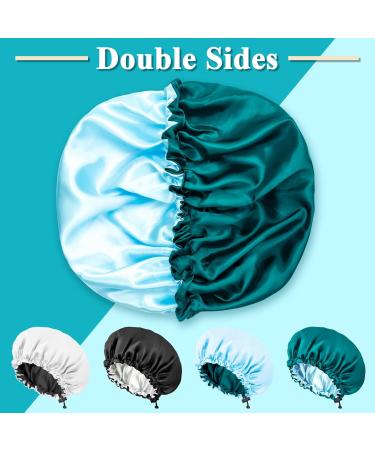 Kiiwah Satin Bonnet Set - 2 Piece Double Layer Sleeping Hood | Adjustable Silk Sleep Cap for Hair Protection - Black & Blue - Buy Online on GoSupps.com