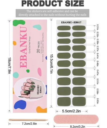 Ebanku 20PCs Olive Green UV Gel Nail Wraps - Self-Adhesive Nail Stickers with File & Stick for Women & Girls - Perfect for Nail Decoration - Buy Online on GoSupps.com