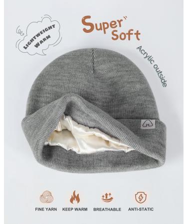 Satin Lined Toddler Beanie - Kids Winter Hat - Cuffed Knit Beanie - Light Grey Heather - Buy Online on GoSupps.com