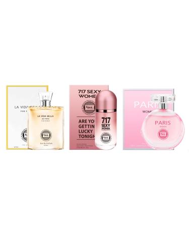 Hybrid & Company Women 3 Pcs Fragrance for Women Eau De Parfum Natural Spray Scent LA VIDA BELLA 717 SEXY WOMEN Paris Women 3.4 Fl Oz (Pack of 3)