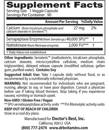Doctor's Best Natto-Serra 90 Veggie Caps - Natural Enzyme Support & Heart Health - Buy Online on GoSupps.com