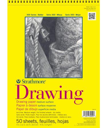 Strathmore 300 Series Drawing Paper Pad, Top Wire Bound, 9x12 inches, 50 Sheets (70lb/114g) - Artist Paper for Adults and Students - Charcoal, Colored Pencil, Ink, Pastel, Marker 9x12 Wire Binding 50 Sheets - Buy Online on GoSupps.com