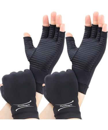 2 Pairs Copper Arthritis Gloves for Relief Pain, Compression Gloves Fingerless for Carpal Tunnel, Osteoarthritis, Joint Pain, Computer Typing, Driving, Hand Support, Fit for Women Men (Black, Large) Black Large (Pack of 4)
