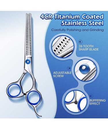 Gimars 5 in 1 Professional Dog Grooming Scissors Kit - Titanium Coated Straight, Thinning, Curved Shears & Comb Set with Safety Round Tip - Heavy Duty, 4CR Material, Blue Color - Buy Online on GoSupps.com
