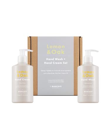 Mancave hand care gift set men lemon & oak - lemon & oak hygienic liquid soap 300 ml and hand cream men 300 ml vegan and natural formula recycling bottles - made in GB