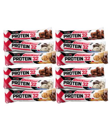 BioX Protein 32 Bar Variety Pack | High Protein High Fibre & Low Sugar | 32 Grams Protein 1 Gram Sugar | 4 Fudge Brownie 4 Cookies & Cream 4 Peanut Crunch Variety Box of 12