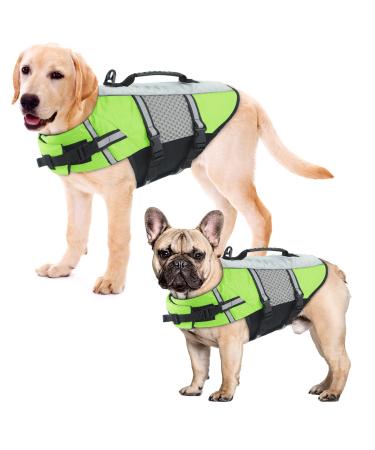 Alagirls dog lifebuing pet swimming safety vest with superior buoyancy and rescue handle for large dogs slight help rescue vest with reflective strips Aladlj002 Green XXL XXL: 78-88cm (chest circumference) green