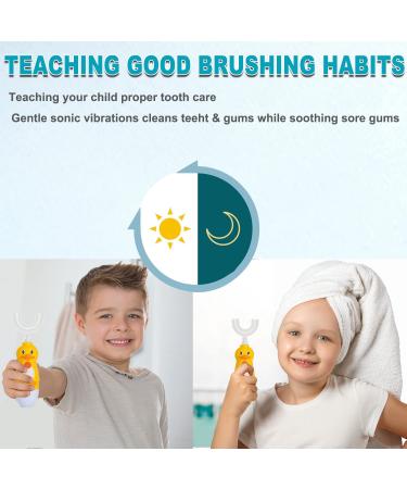Caromolly Kids Electric U-Shaped Toothbrush - 360 Cleaning, 3 Brush Heads, Ages 7-12 - Cartoon Modeling, Yellow (3-Piece Set) - Buy Online on GoSupps.com