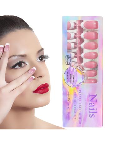 Fake Nails with White Tips Stick On Fashion Faux Nails with Full Beauty Products for Home Wedding Dating Gathering Traveling