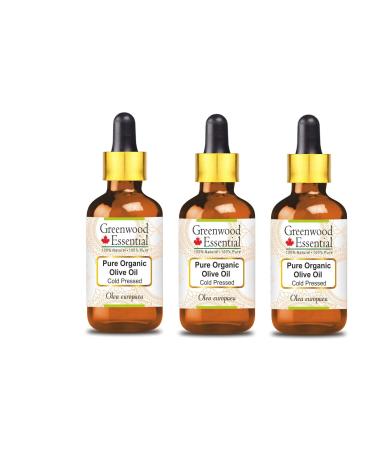 Greenwood essential natural olive oil (olea europaea) with glass dripper natural pure therapeutic quality cold -pressed (pack of three) 100ml x 3 (10 oz)