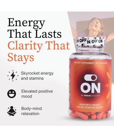 ON by Psic espacio Dietary Nutritional Supplement All day Energy Pills for Adults Natural Energy Supplement Supports Energy Focus and Positive Mood (60 count Pack of 1) - Buy Online on GoSupps.com
