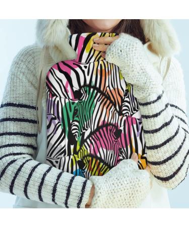 Colorful Zebra Design Hot Water Bottle with Fluffy Cover - 2L Capacity for Cozy Nights & Pain Relief - Buy Online on GoSupps.com