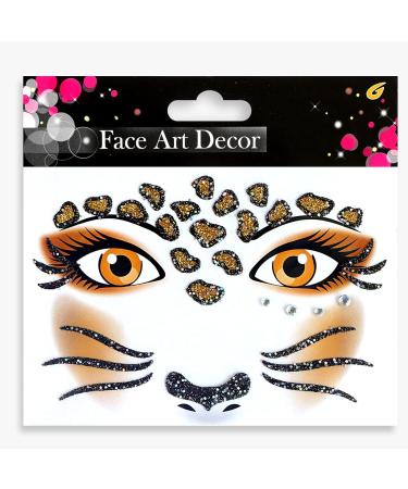 Animal Face Sticker Set - Leopard Tiger Lion Giraffe | Floral Festival & Halloween Body Paint Decoration | 4 Sheets for Stage Performance - Buy Online on GoSupps.com