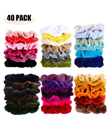 40 Pcs Velvet Hair Scrunchies - Assorted Colors for Women/Girls | Elastic Hair Bands & Accessories - Buy Online on GoSupps.com
