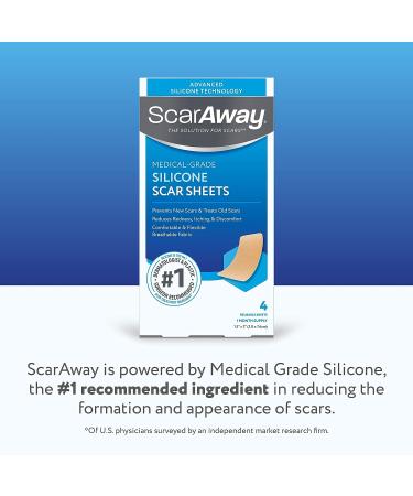 ScarAway Advanced Silicone Scar Sheets - Medical Grade Treatment for Surgical, Burn, Acne & Body Scars - 4 Tan Reusable Strips - Buy Online on GoSupps.com