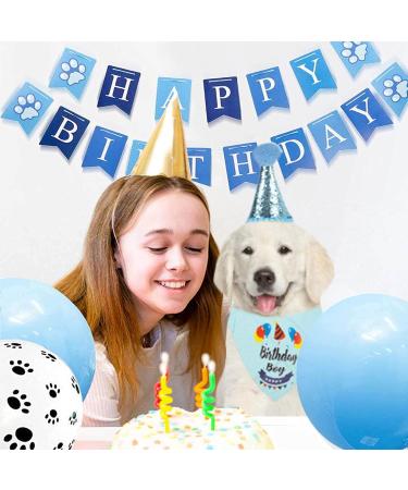 Dog Birthday Party Accessories: Bandana Hat Set Happy Birthday Banner & Paw Print Balloons for Pet Girls - Buy Online on GoSupps.com
