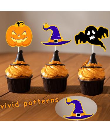 iUgeeo 24 pcs Halloween Cupcake Toppers Pumpkin Ghost Skeleton Witch Hat Grim Reaper Halloween Party Cake Topper Muffin Decoration Party Supply Orange&black - Buy Online on GoSupps.com