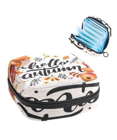 Anna Cowper Hello Autumn Lettering with Food Sanitary Napkin Storage Bag Feminine Menstrual Cup Pouches Nursing Pad Holder Tampon Bags Portable Period Bag for Women Teen Girls 1Pcs Multi-colored 6