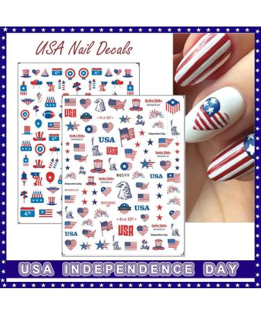 4th of July Nail Art Stickers - American Flag Patriotic Independence Day Decals - 3D Self-Adhesive USA Flags Heart Star Design - Memorial Day DIY Nail Decoration - Buy Online on GoSupps.com