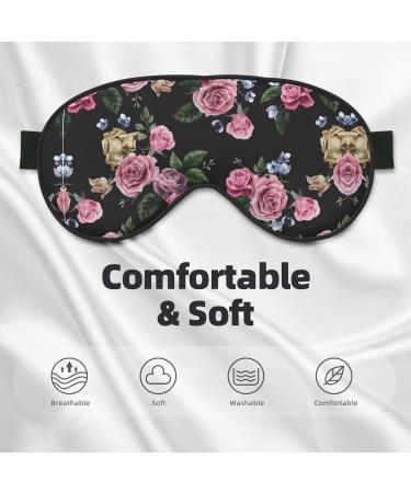 Adjustable Black Background Rose Sleep Mask - Breathable & Fashionable Eye Mask for Comfortable Sleep | International Shipping - Buy Online on GoSupps.com