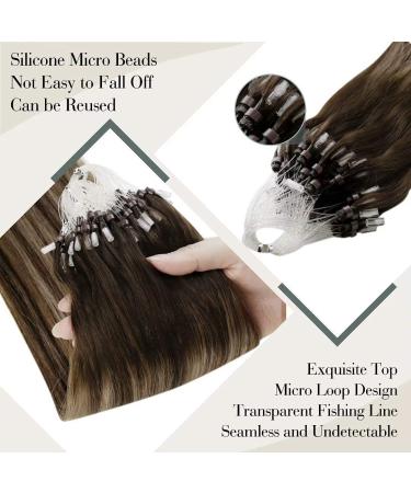 LAAVOO Microring Hair Extensions - 1g 50 Strand Balayage Real Hair 35cm Dark Brown to Dark Ash Blonde Micro Extensions #4/18 for Luxurious Length and Volume - Buy Online on GoSupps.com