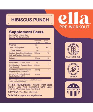Naked Ella Pre Workout Powder | Hibiscus Punch Amino Energy | Vegan BCAA | Natural Caffeine | 30 Servings | Boost Your Workout - Shop Now - Buy Online on GoSupps.com