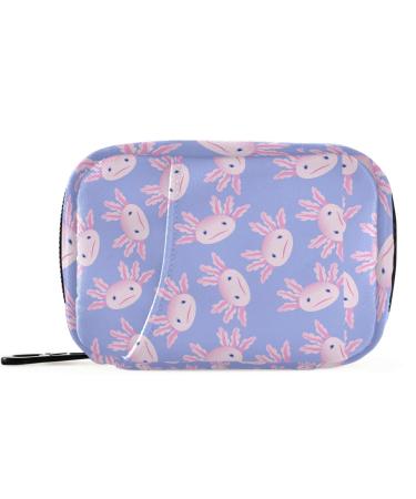 Pfrewn Pill Organizer Case 7 Day Cartoon Axolotl Faces Travel Pill Box with Zipper Portable Small Weekly Vitamin Medicine Supplement Holder Pouch Bag