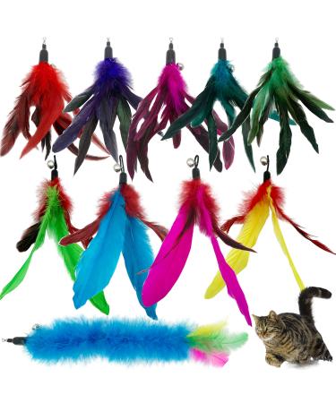 Cat Feather Toys Replacement Cat Toy Wand Refills, 10 Pieces Natural Feather Refills, Feather Replacement for Cat Wand A-10PCS Feather Refills