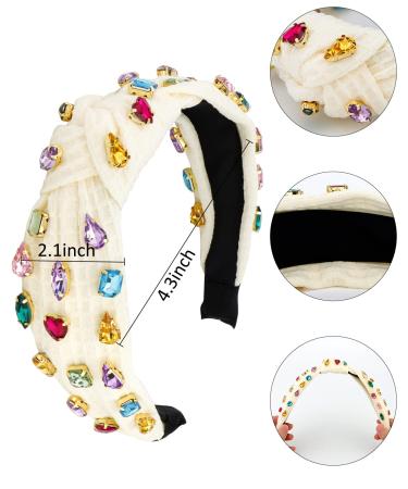 Wecoe White Rhinestone Knotted Headband for Women - Sparkly Wide Headband Non Slip Fashion Hair Accessories - Buy Online on GoSupps.com