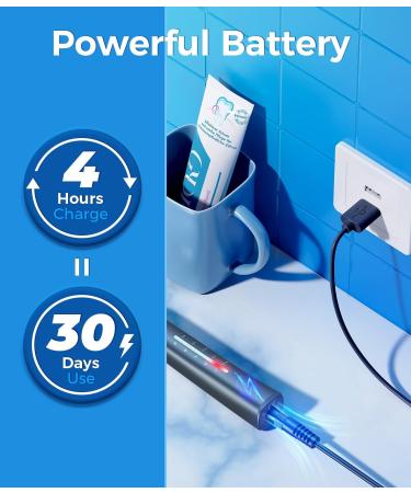 Electric Sonic Toothbrush with 8 Brush Heads | 40000 VPM | 5 Modes | Fast Charge | Lasts 30 Days | Silver Grey - Buy Online on GoSupps.com