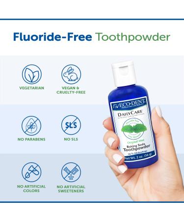 EcoDent Daily Care Tooth Powder - Fluoride Free with Low Abrasion Baking Soda - Original Mint Flavor (3 Pack-2 oz Each) - Buy Online on GoSupps.com