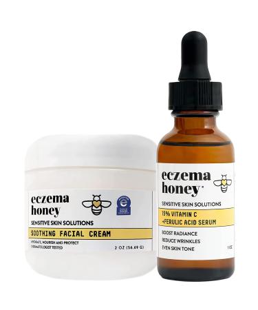 ECZEMA HONEY Soothing Facial Cream & 15% Vitamin C + Ferulic Acid Serum - Bundle for Sensitive & Dry Skin - Cruelty Free