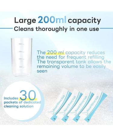 InhwRior Electric Nasal Irrigator Set Nose Rinse Pulsating Variable-Flow Mist & Stream Nozzles 200 ml Large Tank 30 Uses Cleanser Supports 1.8 g/200 ml Mix typec Fast Charging JQ-S14U - Buy Online on GoSupps.com