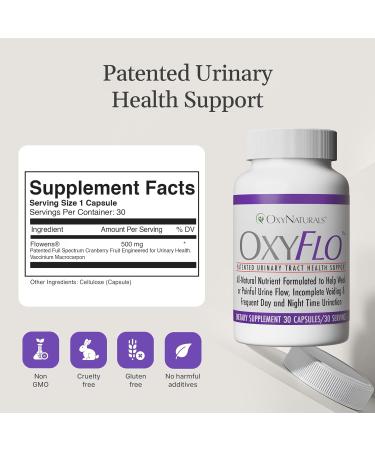 OxyFlo Bladder Control Supplement for Women & Men | Supports Bladder Health & Comfort | Patented Flowens Cranberry for LUTS Overactive Bladder & UTI Support | 30 Servings (1 Bottle) | Made in USA 60 Count (Pack of 1) - Buy Online on GoSupps.com