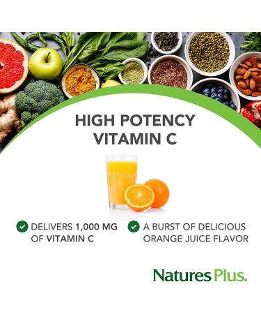 NaturesPlus Orange Juice Chewable Vitamin C 1000mg - 60 Vegetarian Tablets | Immune Support & Antioxidant Supplement | Gluten-Free - 60 Servings - Buy Online on GoSupps.com