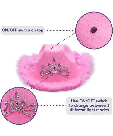 Women's Light Up Cowboy & Cowgirl Hat Set | Western Style Tiara with Bandana & Heart Sunglasses - Pink - Buy Online on GoSupps.com
