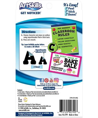 ArtSkills Paper Poster Letters and Numbers for Projects and Crafts  4 and 2.5  Black  150 Pieces - Multiple Sheets Per Letter Pad - Buy Online on GoSupps.com