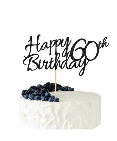Arthsdite 1 Pc Happy 60th Birthday Cake Topper 60 Cake Topper Happy 60 Birthday Cake Decoration for 60th Cheers to 60 Birthday Party Decoration Supplies - Black Glitter Black 60