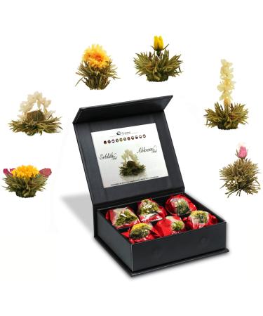 Creano Blooming Tea Mix 6pcs Flowering Tea White Tea in Elegant Magnetic Box with Silver Embossing