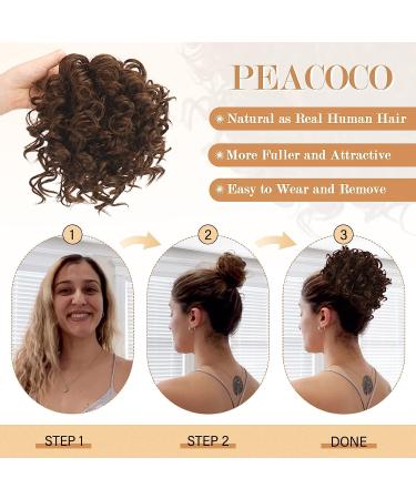 PEACOCO Short Curly Messy Bun Ponytail Extension for Women with Thinning Hair - High Temperature Synthetic Fiber, Elastic Drawstring Hair Pieces (1B, 80g) - Buy Online on GoSupps.com