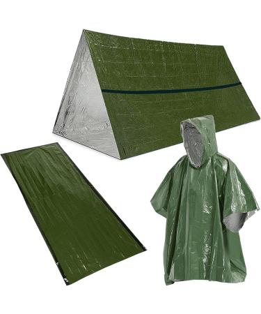 3-in-1 Outdoor Emergency Survival Kit | Heat Reflective Thermal Raincoat & Sleeping Bag Tent Set - Perfect for Camping - Orange - Buy Online on GoSupps.com