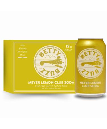 Betty Buzz Sparkling Meyer Lemon Club Premium Sparkling Soda by Blake Lively Natural Flavours & Sweeteners Only Clean Ingredients 12 x 330ml Cans Meyer Lemon Club Soda 12 x 330ml