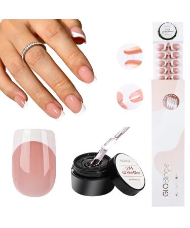 White French Tip Press on Nails Short Square Gel Nail Tips - 150Pcs French Nails 5 in 1 Acrylic False Nail Tips with Solid Nail Glue French White Nude Pink Extra Short Press on Nail Tips Sc-S-Nude Pink 150PCS