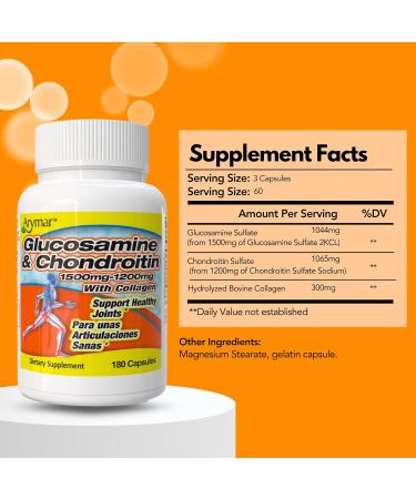 Arymar Glucosamine & Chondroitin with Collagen, Supports Joint Health (180 Capsules/Pack of 1) - Buy Online on GoSupps.com