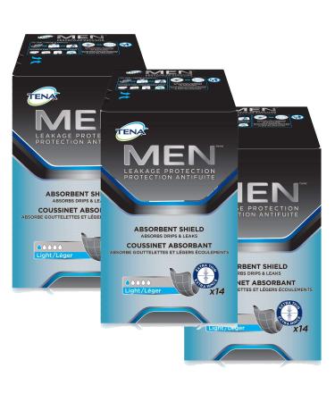 TENA Men Protective Shield Extra Light Bladder Weakness Pads for Men 3 Pack (3 Packs of 14)