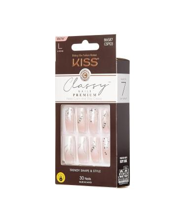 Buy KISS Classy Premium Press On Nails - Stunning French Design Long Square Shape 30 Nails & Nail Glue Included | International Shipping - Buy Online on GoSupps.com