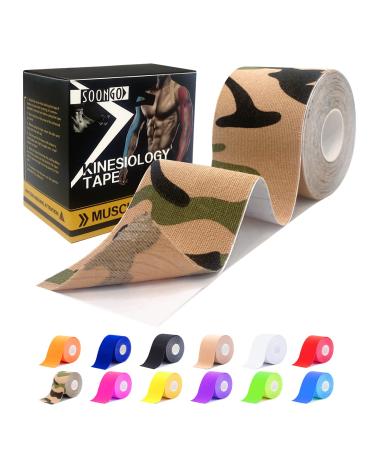 Sports Tape 1/2/5 Roll Relieve Muscle Soreness and Strain Shoulders Wrists Knees Ankles Elastic Waterproof Good Air Permeability Hypoallergenic 5cm*5m by SOONGO (Camo) 5 m (Pack of 1) Camo