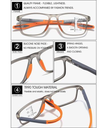 Vevesmundo Shitlill Progressive Multifocus Sport Glasses for Men & Women | Lightweight TR90 Design Gray & Orange 2.5X Magnification - Buy Online on GoSupps.com