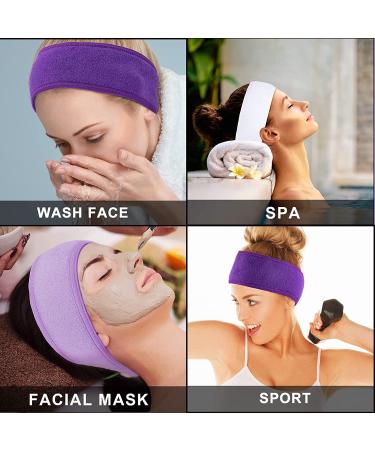 Whaline Spa Facial Headband Set â€“ Adjustable Terry Cloth Makeup Wraps (3 Pcs: White, Purple, Dark Purple) for Face Washing & Showers - Buy Online on GoSupps.com